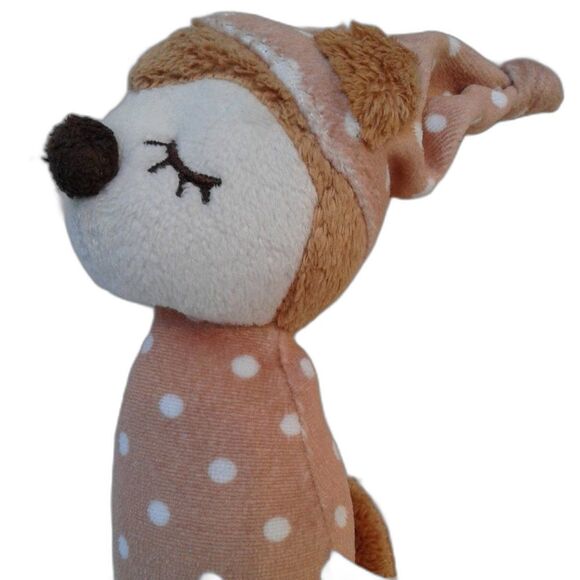 Baby Gund Forest Friends Plush Toy with Sleeping Cap Lt. Brown White Polka Dots - Picture 1 of 6